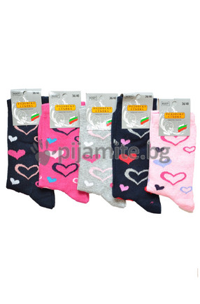 Дамски памучни чорапи - сърца 36/40 - 5бр./пакет